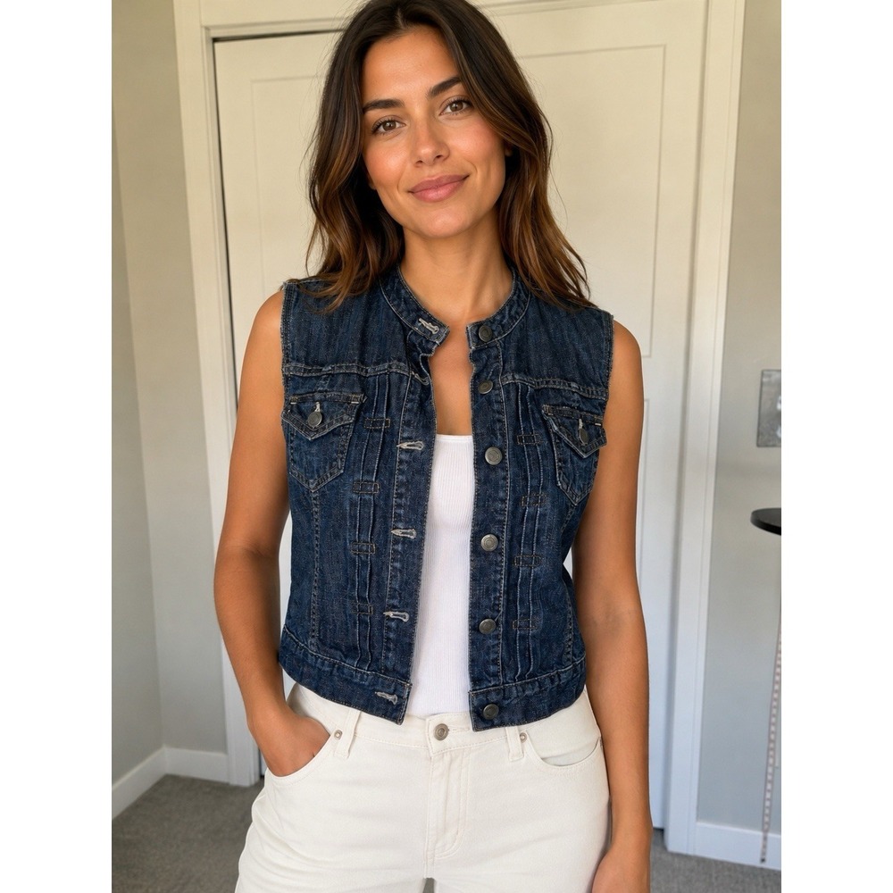 BANANA REPUBLIC Denim/Jean Vest - Women's Small - Collarless Dark Wash Y2K 90s
